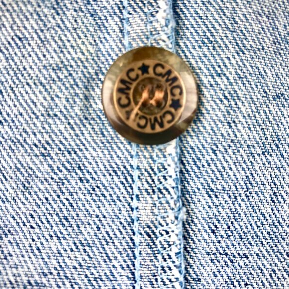 VTG Color Me Cotton Blue Denim Duster Coat Embroidered Flowers/ Buttons  L/XL - Picture 6 of 16
